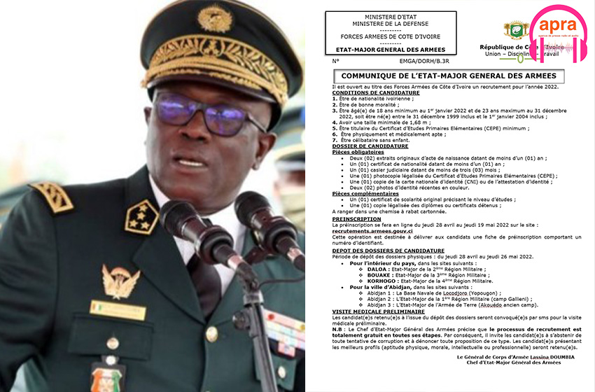 Le Recrutement dans l’armée ivoirienne lancé.